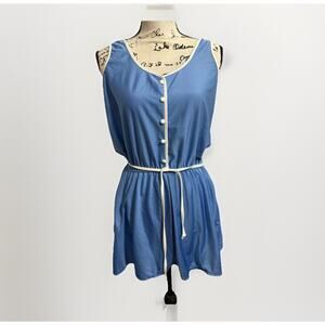 Vintage Rare 70s Exercise Active Dress QUANTUM Workout Tennis Baby Blue M-L